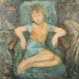 Follower of Dunlop, A young girl sitting on a chair, oil on board, 23.5" x 23.5", (60x60cm) (