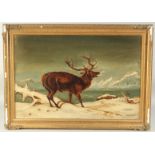 L. Clark, circa 1880, a stag under a starlit sky, oil on board, signed, 16" x 24" (41 x 61cm).