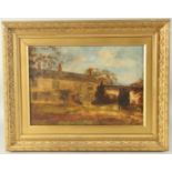 A large house next to a farm building, oil on canvas, initialled T.R, 10" x 14", (25x35.5cm).