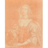 A half-length study of a female figure in Carolean dress, sepia, 9.75" x 7.5", (25 x 19cm) (