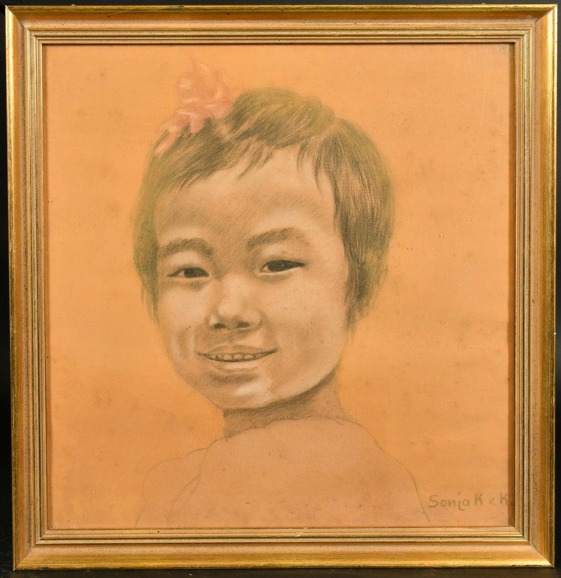 20th Century, A head study of a child, chalk and pastel, indistinctly signed, 17" x 17", (43 x - Image 2 of 4