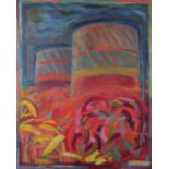 P. Simpson (20th Century) A colourful abstract of an urban landscape, oil on canvas, signed, 49.