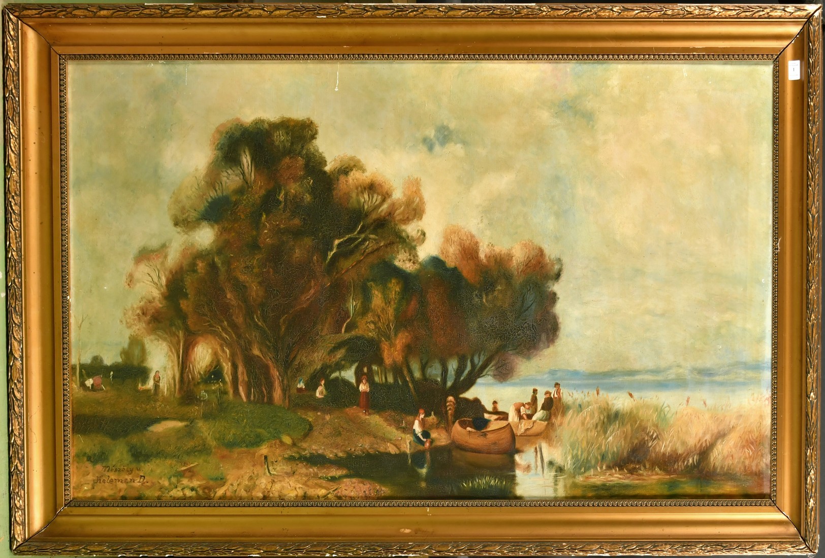 Kelemen (Early 20th Century), figures gathered by the water's edge, oil on canvas, signed, 29.5" x - Image 3 of 3