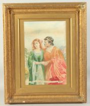 circa 1890, 'Lay thy sweet hands in mine and trust to me', watercolour, initialled, 15" x 9.75", (