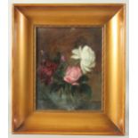 20th Century, a still life study of roses, oil, indistinctly signed, 11" x 9" (28 x 23cm).