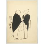 Edward Sylvester Hynes (1897-1982) Irish, Two gentlemen standing wearing tails next to a shop