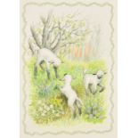 Ella Bruce (20th Century) Three lambs, watercolour, signed in pencil, 10.25" x 7.5", (26x19cm).