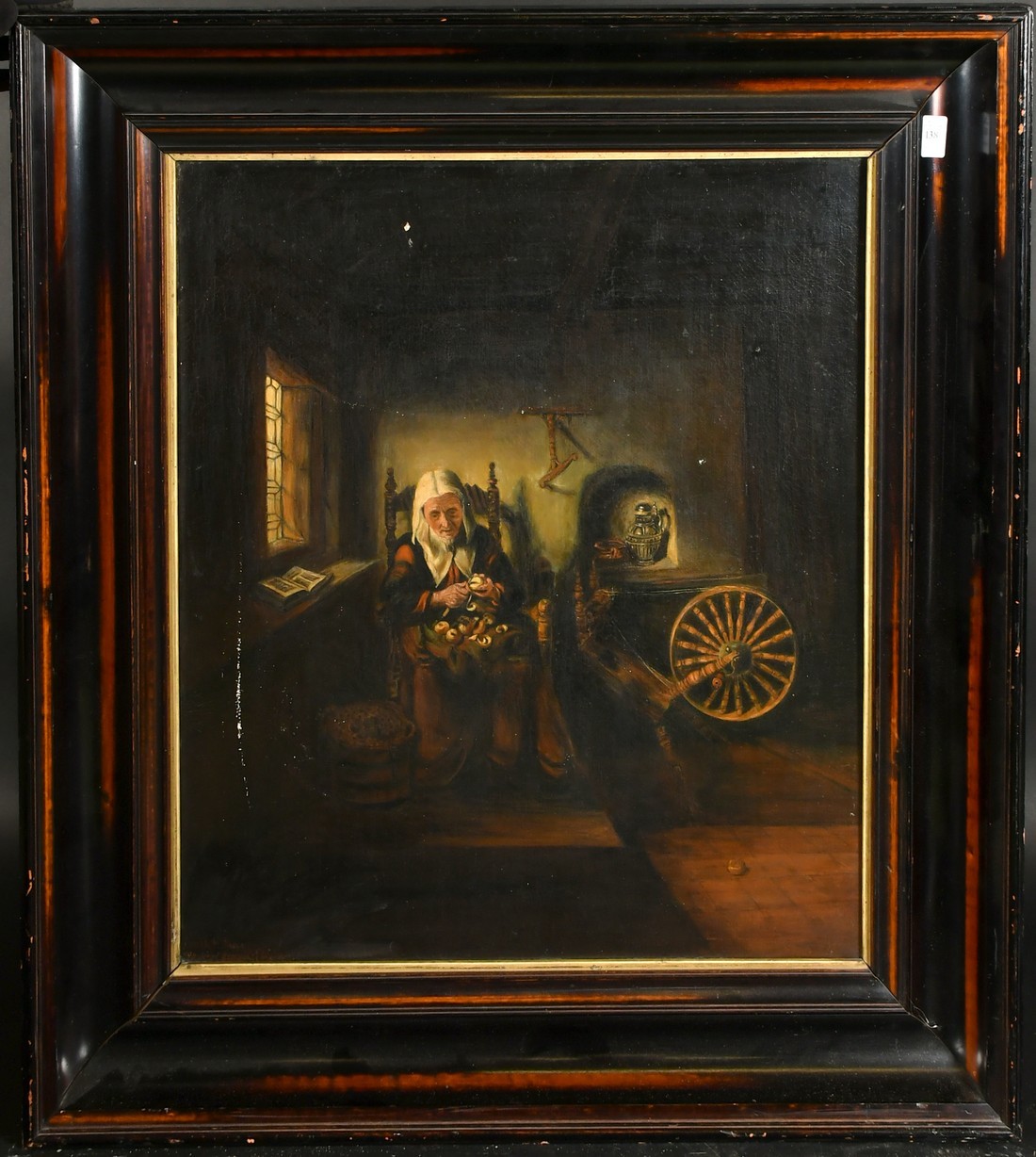 After Nicolaes Maes, an elderly lady peeling apples, circa 1900, oil on canvas, indistinctly signed, - Image 2 of 4