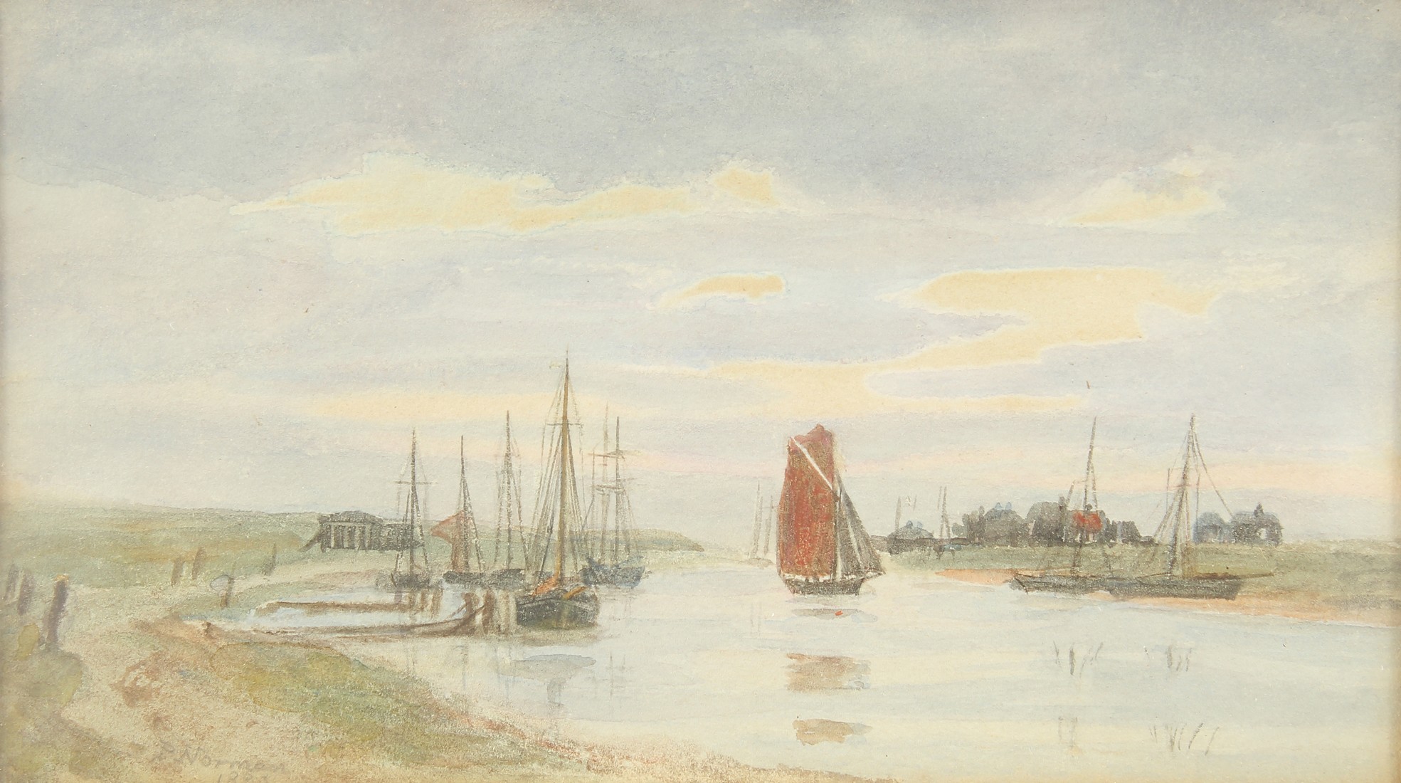 Attributed to George Parsons Norman, Shipping on a Norfolk river, signed and dated in pencil, 3. - Image 2 of 3