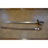A cavalry sabre with steel scabbard.