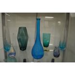 Colourful art glass vases.