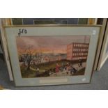 Helen Bradley, street scene with figures, colour print and various other prints.