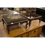 A pair of Victorian walnut framed foot stools (lacking one inset top).