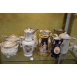 Collection of decorative jugs, vases, teapots and sucrier.