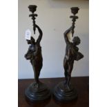 A good cast bronze pair of figural lamp bases.