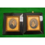 A pair of late Victorian portrait miniatures on card depicting a gentleman and a lady.