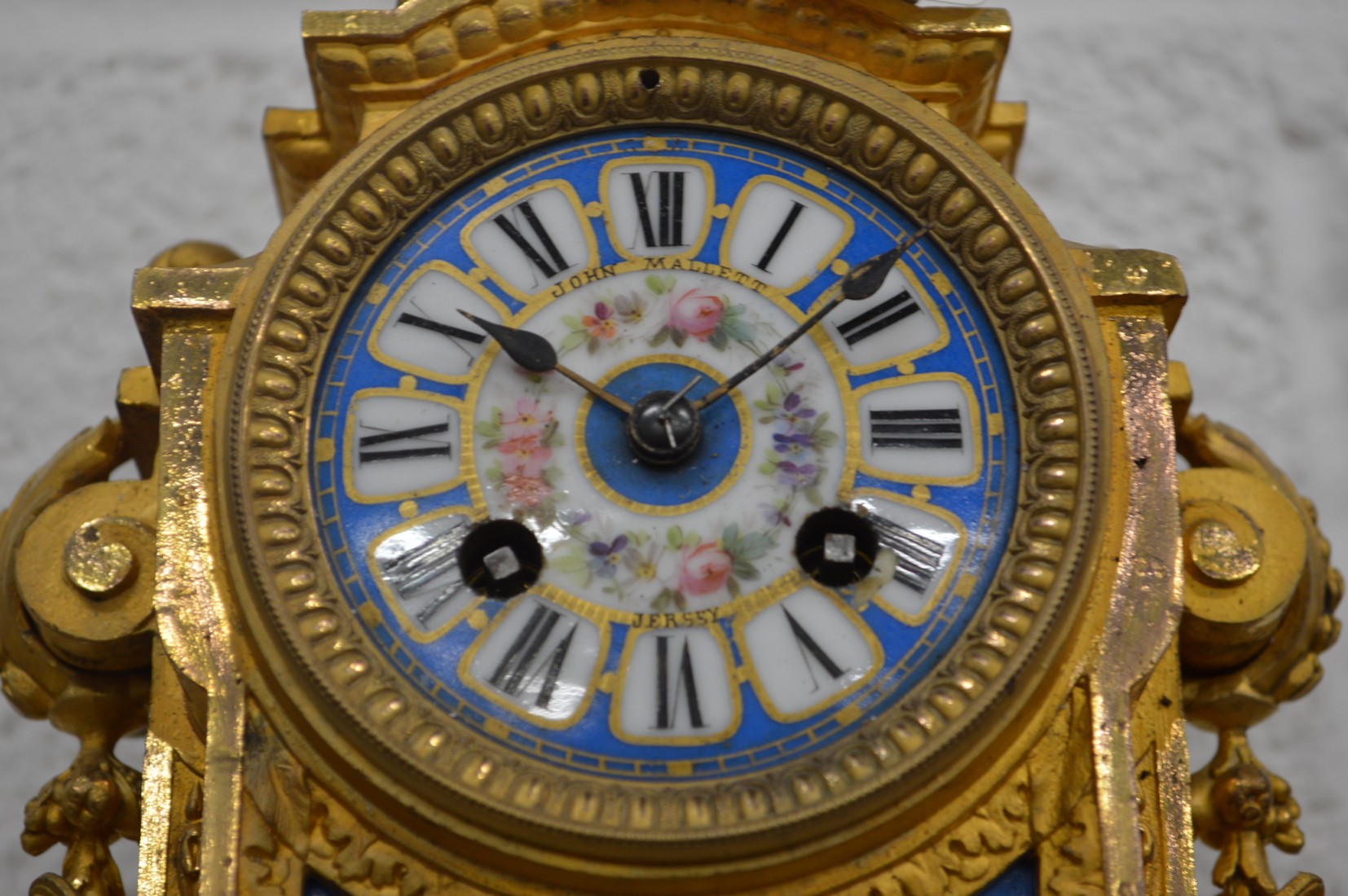A good French ormolu mantle clock with porcelain panels, the dial signed by the retailer John - Image 2 of 2
