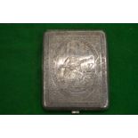 An Indian white metal cigarette case with engraved decoration.