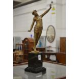 A good Art Nouveau bronze figure of a standing semi nude female, signed Rerdin, on a marble base.