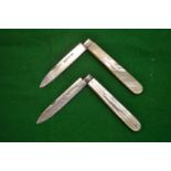 Two silver and mother-of-pearl folding fruit knives.