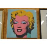 In the manner of Andy Warhol, colour print depicting Marilyn Monroe.