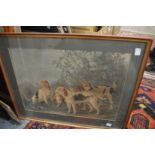 A group of framed engravings and prints.