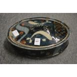 David Frith, a casserole dish with cover, stylised decoration.