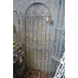 Black painted wrought iron arched top single gate 193cm high x 60cm wide.