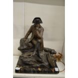A good large spelter model of seated Napoleon on a marble base.