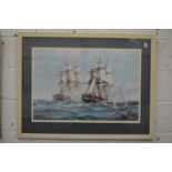 Montague Dawson, The Action Between Java and Constitution, colour print.