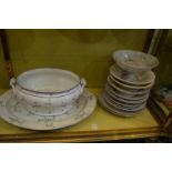 Floral decorated part dinner service including a large oval meat dish.