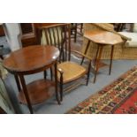 Two mahogany occasional tables and a small armchair.