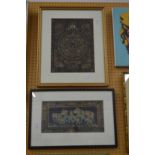 Indian School, A Thangka, framed and glazed and an elephant procession (2).