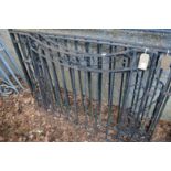 A pair of black painted wrought iron driveway gates each measuring 93cm high x 116cm wide.