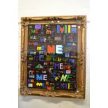 Me, Me, Me, Me, Me... A reverse painting on perspex mounted on a decorative gilt frame.