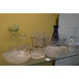 Cut glass bowl and other glassware.