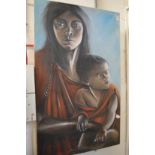 Mother and Child, oil on canvas, unframed.
