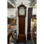 A good 19th century mahogany longcase clock with eight day movement, the arched dial painted with