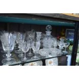 Cut glass drinking glasses, decanters etc.