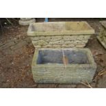 Two composite rectangular garden troughs.