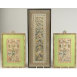 THREE FRAMED CHINESE TEXTILES, (3).