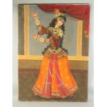 OIL PAINTING ON CANVASS OF A FEMALE DANCER with bells on her fingers, on wooden stretcher -unframed,