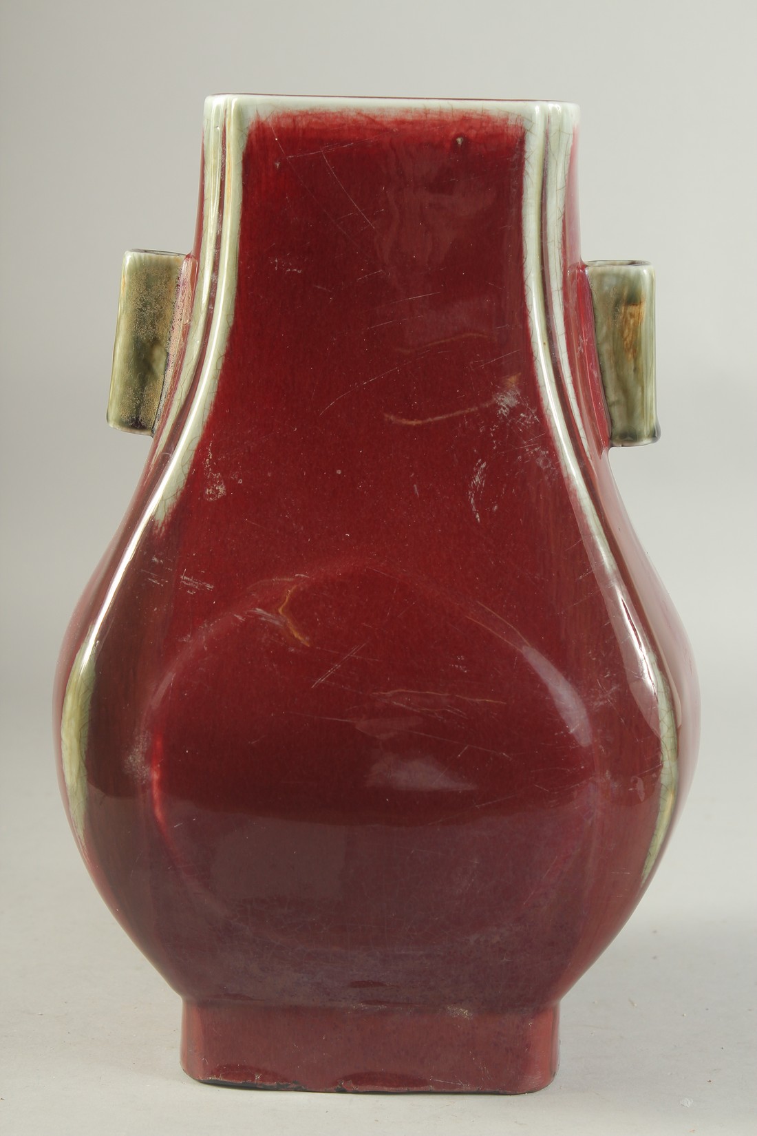 A CHINESE IRON RED GLAZE TWIN HANDLE VASE, 30cm high. - Image 3 of 6