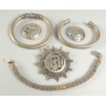 A COLLECTION OF MIXED METAL ITEMS, including bracelets and brooches, (qty).
