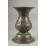 A FINE LARGE 12TH-13TH CENTURY PERSIAN SELJUK KHURASAN COPPER INLAID BRONZE VASE, with bands of