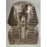 A 20TH CENTURY WHITE METAL BUST OF A PHARAOH, 24cm high.