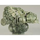 A LARGE CHINESE SOAPSTONE CARVING of a basket of fruit / vegetables, 26cm wide.