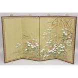 A CHINESE PAINTING ON SILK FOUR-PANELLED FOLDING SCREEN, with red seal mark, each panel 89.5cm x