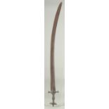 A 19TH CENTURY INDIAN TALWAR SWORD, with silver inlaid handle, 87cm long.