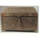 A LARGE ISLAMIC SILVER AND GOLD INLAID METAL CASKET, with panels of calligraphic inscriptions,